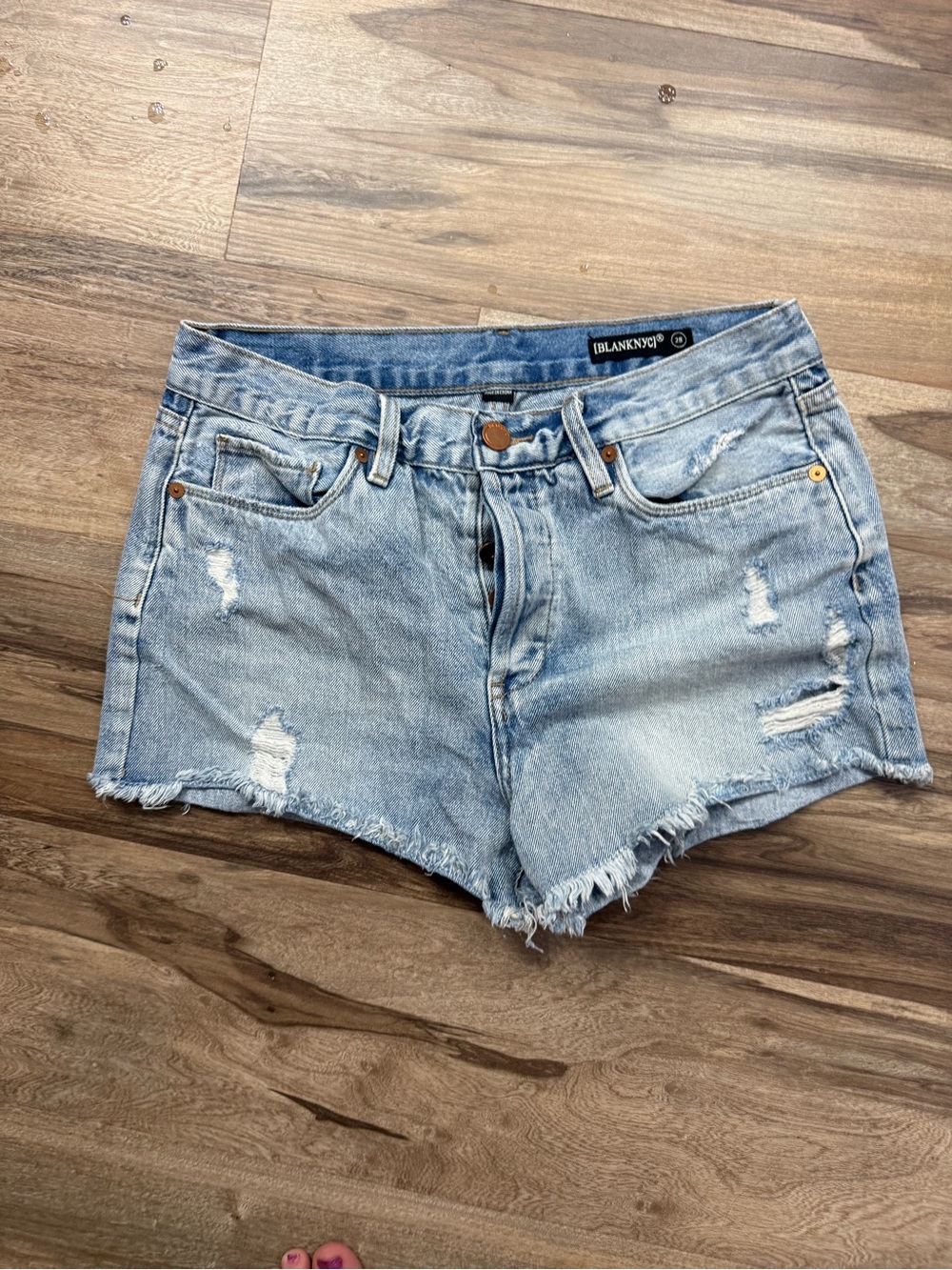 Blank NYC Washed Light Blue Distressed Denim Shorts